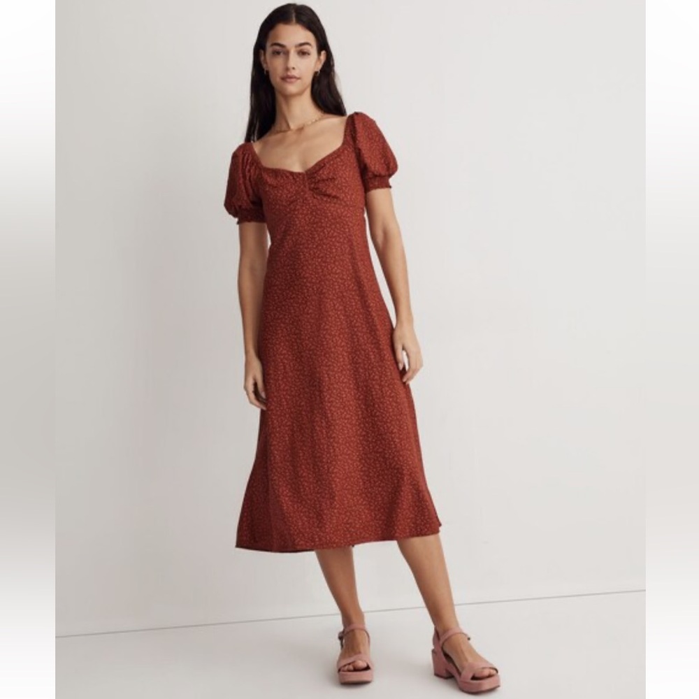 Madewell Sweetheart Puff-Sleeve Midi Dress in Carmine Floral Size 4